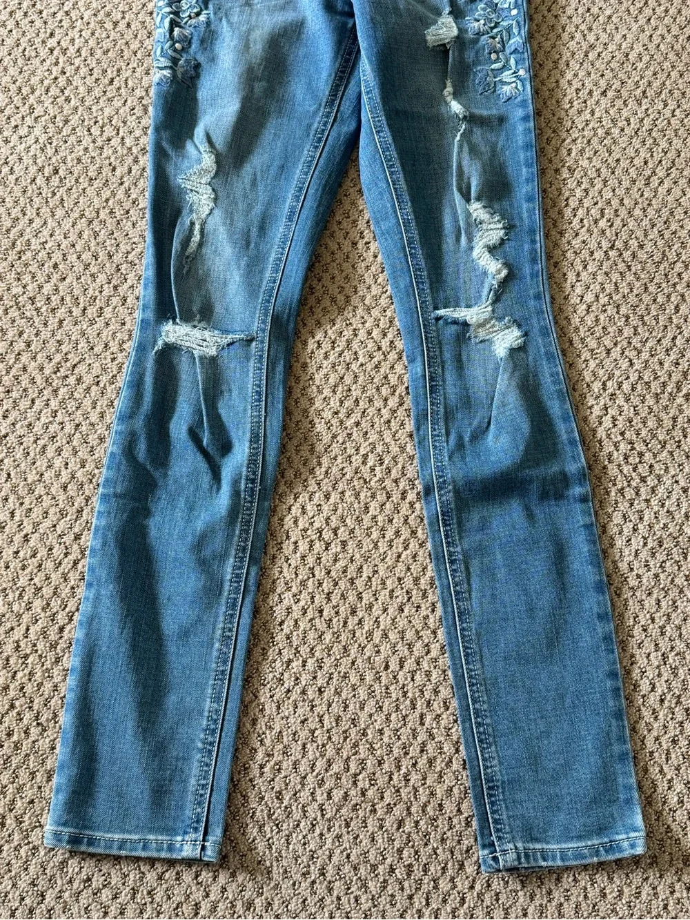 Hollister Blue Embroidered Ripped Skinny Jeans